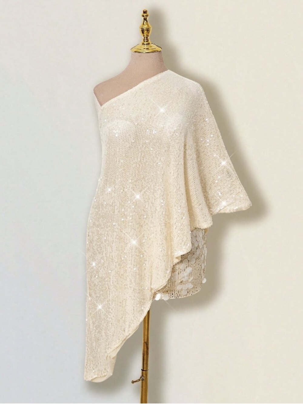 One-Shoulder Sequin Cream Dress Cover-Up - Picture 10 of 14